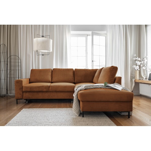 Pomarańczowobrązowy sztruksowy rozkładany narożnik (prawostronny) Lofty Lilly – Miuform-image-4