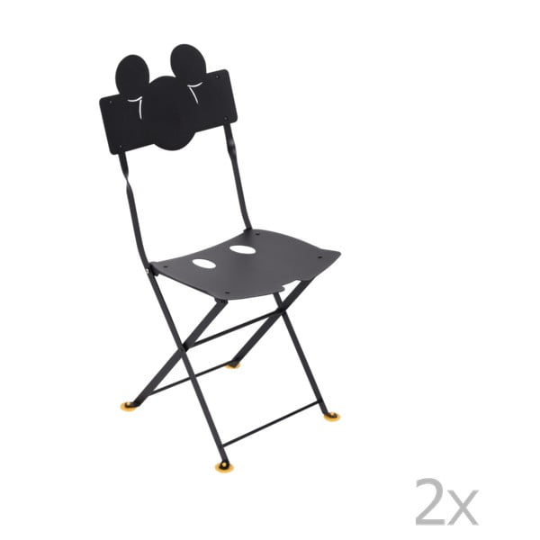 Komplet 2 czarnych dziecięcych metalowych krzeseł ogrodowych Fermob Bistro Mickey Junior