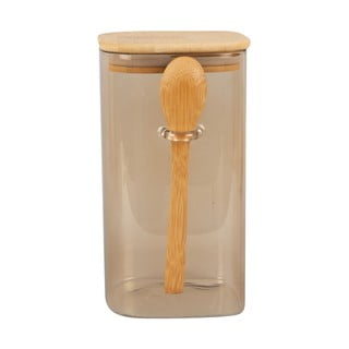 Brązowy szklany pojemnik z drewnianą pokrywką i łyżką PT LIVING Canister, wys. 19 cm