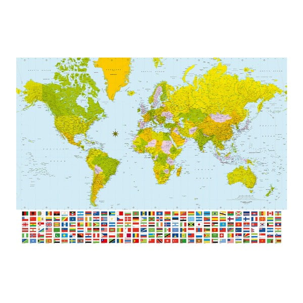 Wielkoformatowa tapeta Mapa świata z flagami, 366x254 cm