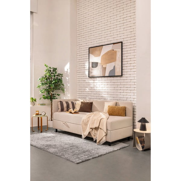 Beżowe tapicerowane łóżko jednoosobowe ze schowkiem i materacem 120x200 cm Avela – Bonami Selection-image-1