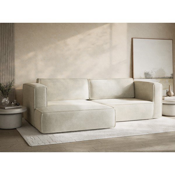 Kremowy rozkładany/ze schowkiem narożnik z tkaniny szenilowej (lewostronny/z szezlongiem) Velto – Maison de Rêve-image-4