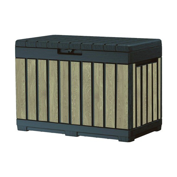 Czarna/w jasnym naturalnym kolorze plastikowa skrzynia ogrodowa Deco Kentwood Ashwood – Keter