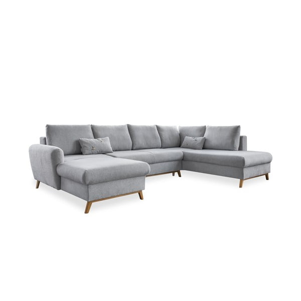 Jasnoszara rozkładana sofa w kształcie litery "U" Miuform Scandic Lagom, prawostronna