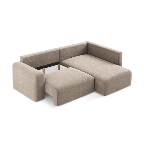 Beżowy rozkładany/ze schowkiem narożnik z tkaniny szenilowej (prawostronny/w kształcie litery L) Kona – Makamii-image-4