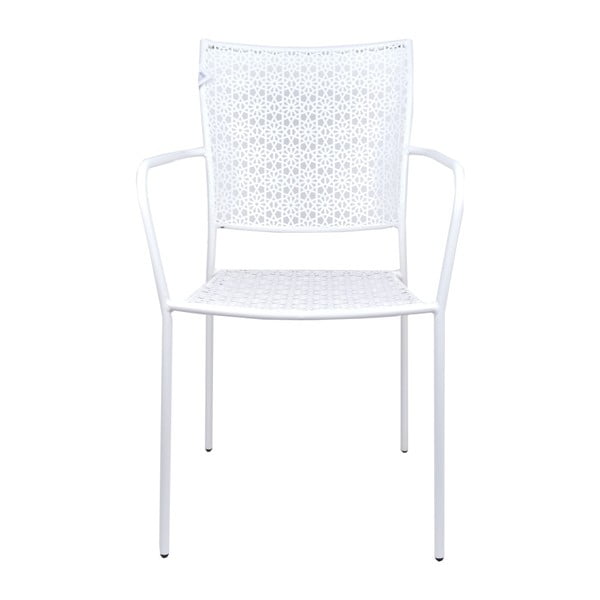 Białe metalowe krzesło ogrodowe z podłokietnikami Ewax Flower