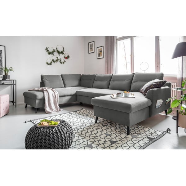 Jasnoszara aksamitna rozkładana sofa w kształcie litery "U" Miuform Stylish Stan, lewostronna-image-3