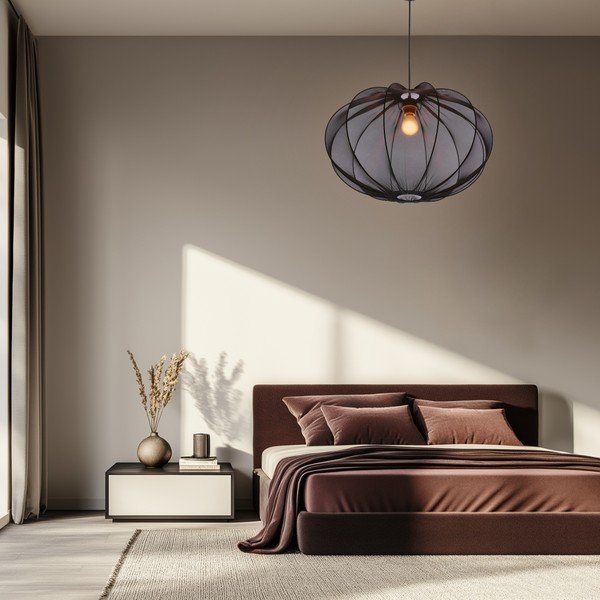 Czarna lampa wisząca z tekstylnym kloszem ø 60 cm Mellow – Candellux Lighting-image-2