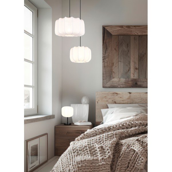 Biała/w kolorze matowej czerni metalowa lampa stołowa z tekstylnym kloszem (wysokość 30 cm) Madleine – Reality-image-2