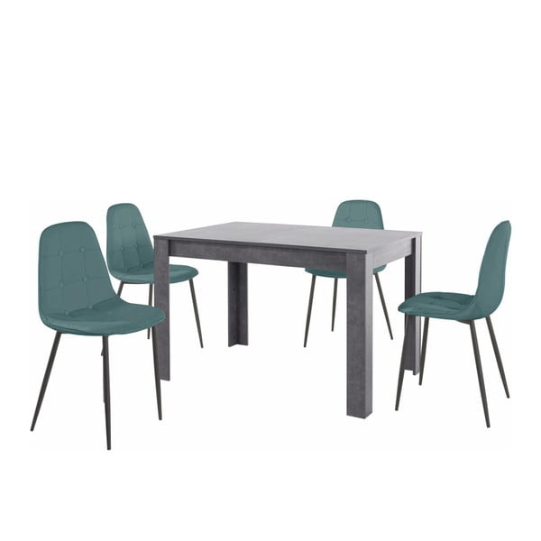 Komplet szarego stołu i 4 niebieskich krzeseł Støraa Lori Lamar