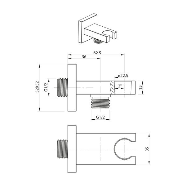 Przyłącze do prysznica z mosiądzu w kolorze srebra z połyskiem – Sapho-image-1