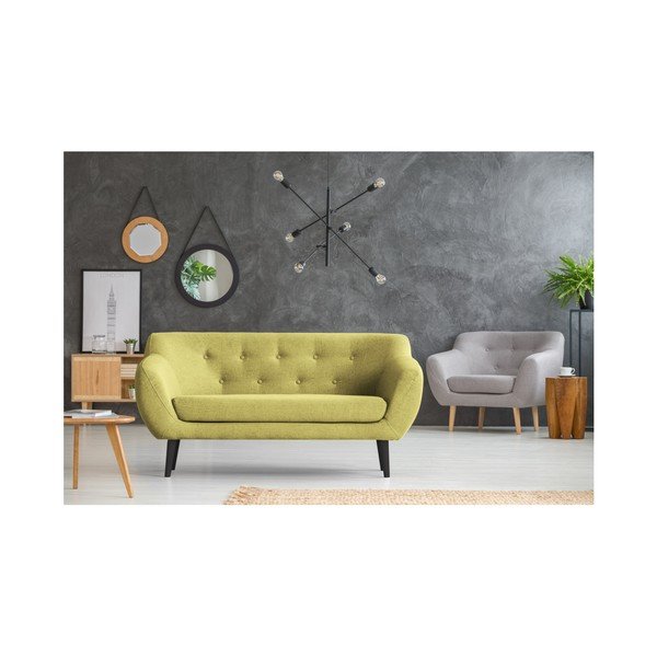Żółta sofa 2-osobowa z brązowymi nogami Mazzini Sofas Piemont-image-4
