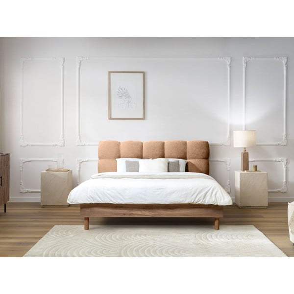 Jasnoróżowe tapicerowane łóżko dwuosobowe ze stelażem 160x200 cm Kumo – Bobochic Paris-image-1