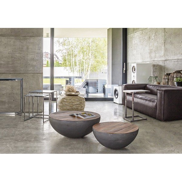 Szaro-naturalny metalowy okrągły stolik ø 70 cm Lancaster – Bizzotto-image-1