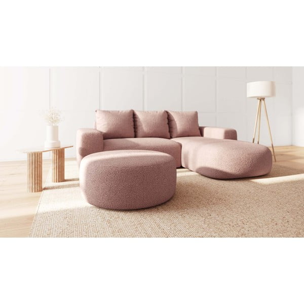 Jasnoróżowy puf z materiału bouclé Bouclé Feiro – MESONICA-image-1