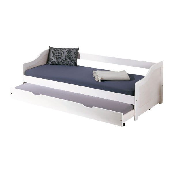 Białe drewniane łóżko jednoosobowe Evergreen House Leon White S, 90x190 cm