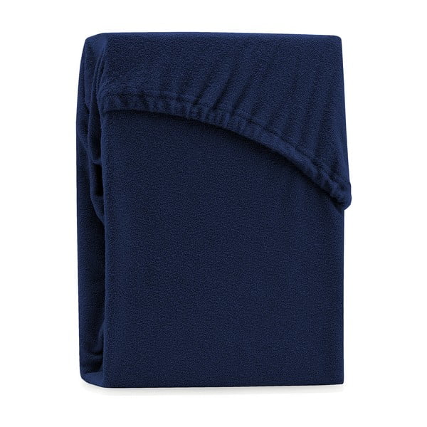 Granatowe prześcieradło elastyczne z dużym dodatkiem bawełny AmeliaHome Ruby, 200x80-90 cm-image-2