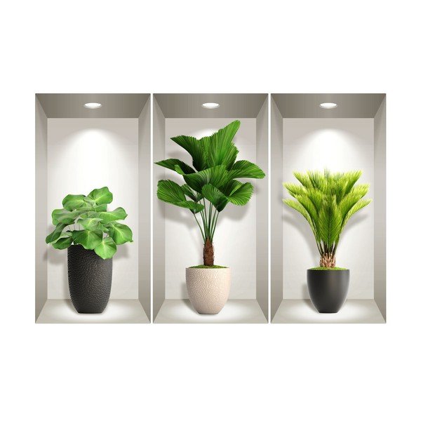 Komplet 3 naklejek ściennych 3D Ambiance Tropical Plants-image-2