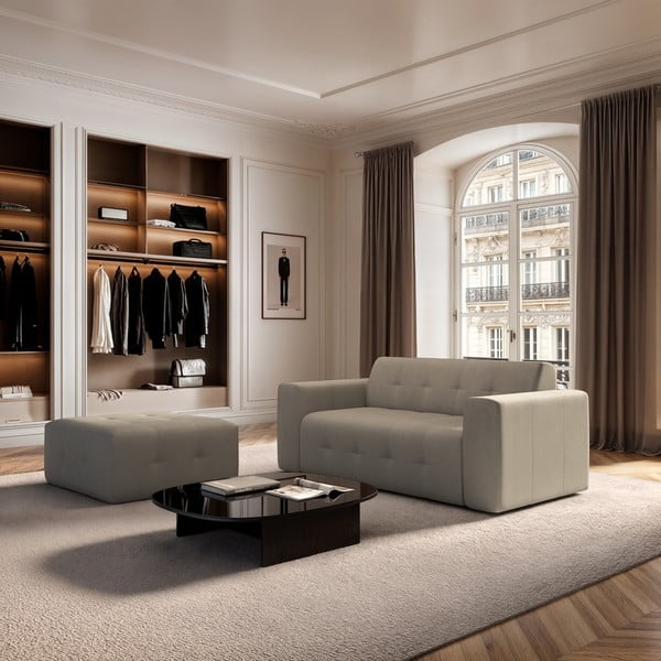 Jasnobrązowy aksamitny podnóżek Tuil – Rodier-image-1