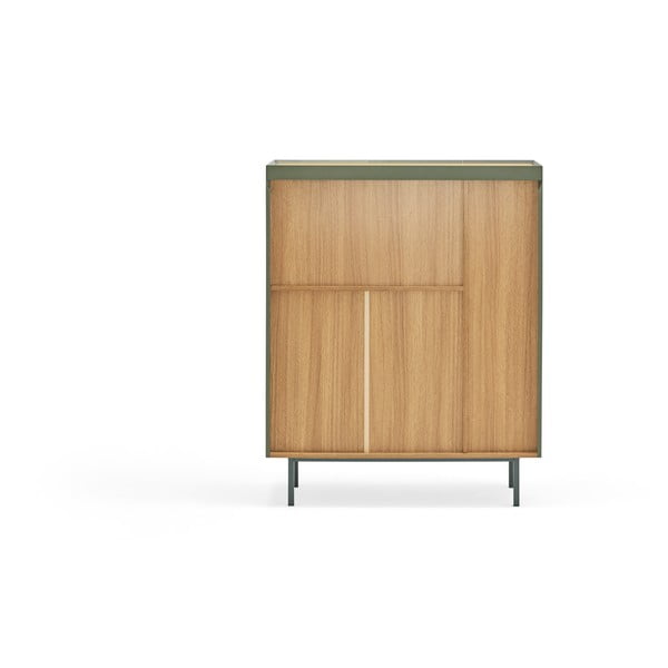 Zielona wysoka komoda w dekorze dębu 95x120 cm Arista – Teulat-image-4