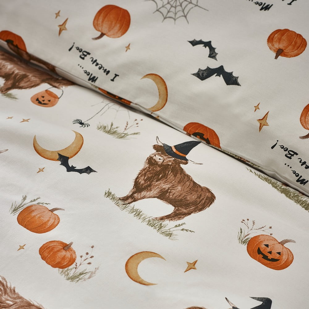 Szarobeżowa pościel jednoosobowa 135x200 cm Halloween Highland Cow – Catherine Lansfield (zdjęcie 5)