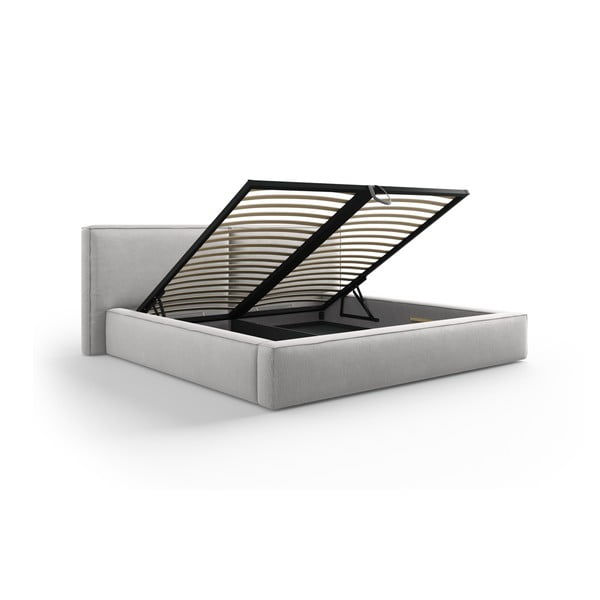 Jasnoszare tapicerowane łóżko dwuosobowe ze schowkiem i stelażem 180x200 cm Arendal – Cosmopolitan Design-image-3