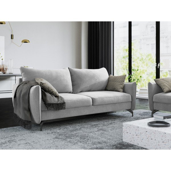 Jasnoszara sofa rozkładana z aksamitnym obiciem Interieurs 86 Stendhal-image-1