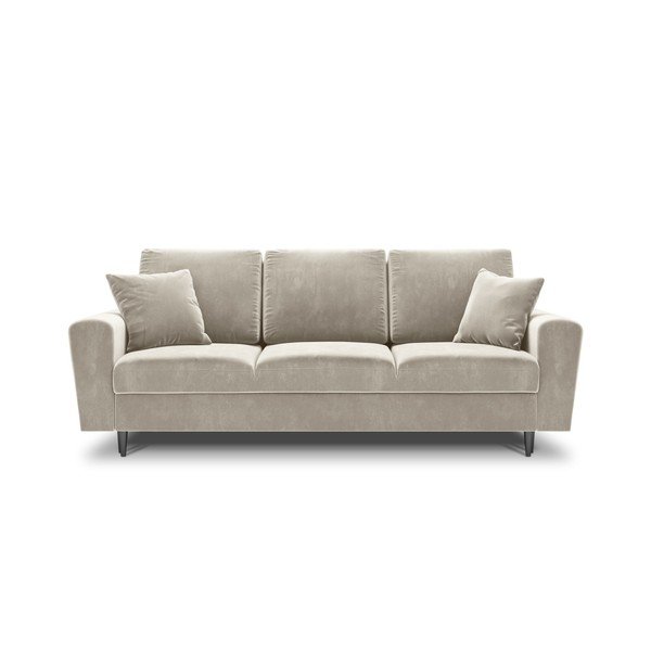 Beżowa aksamitna rozkładana sofa ze schowkiem 235 cm Kyoto – Cosmopolitan Design