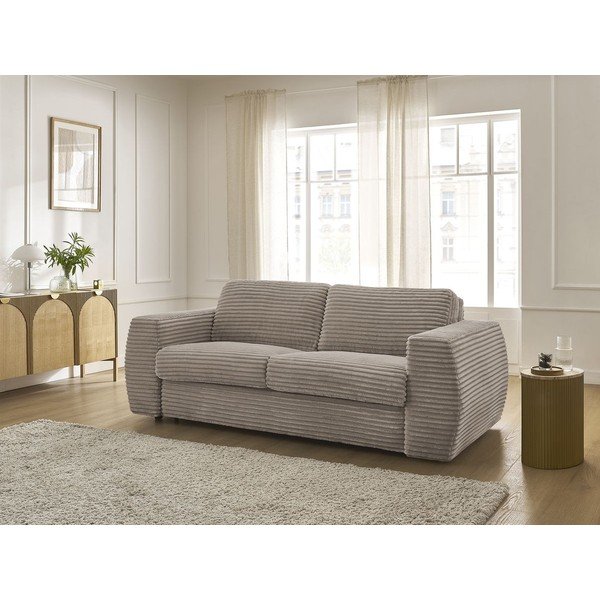 Szarobrązowa sztruksowa sofa do spania/rozkładana 220 cm Hugo – Bobochic Paris-image-1