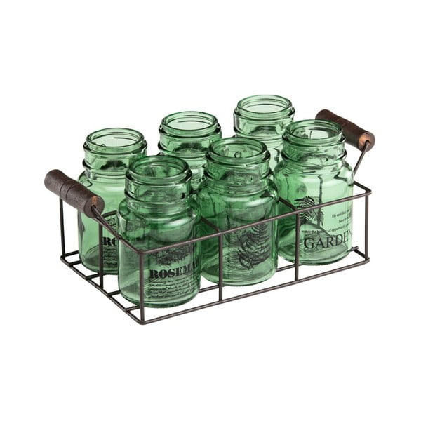 Zestaw 6 zielonych szklanek z metalowym koszyczkiem Ego Dekor Green Way