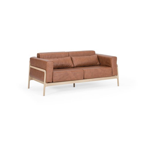 Karmelowa sofa z bawolej skóry z konstrukcją z litego drewna dębowego Gazzda Fawn, 180 cm-image-2