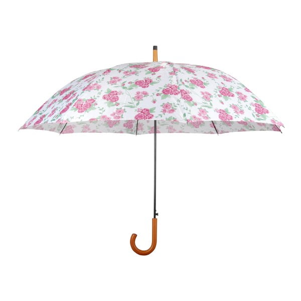 Różowo-biały parasol z rękojeścią drewnianą Esschert Design Flowers