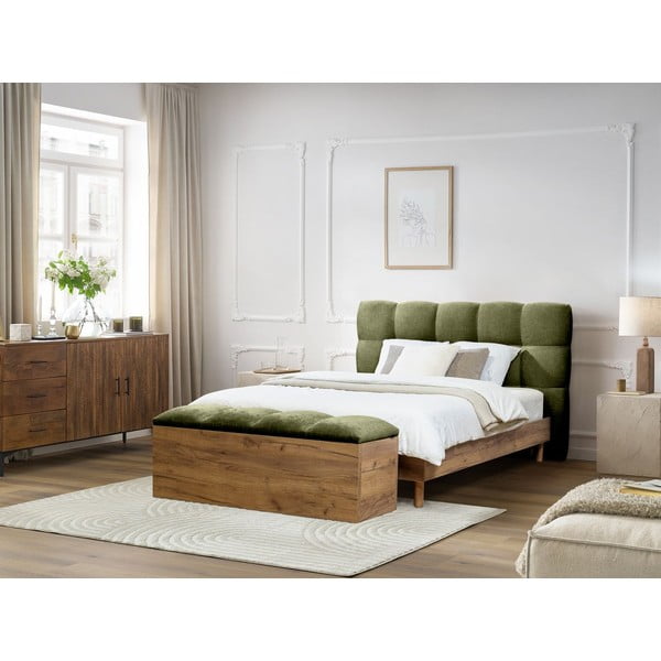 Zielone tapicerowane łóżko dwuosobowe ze stelażem 160x200 cm Kumo – Bobochic Paris-image-4