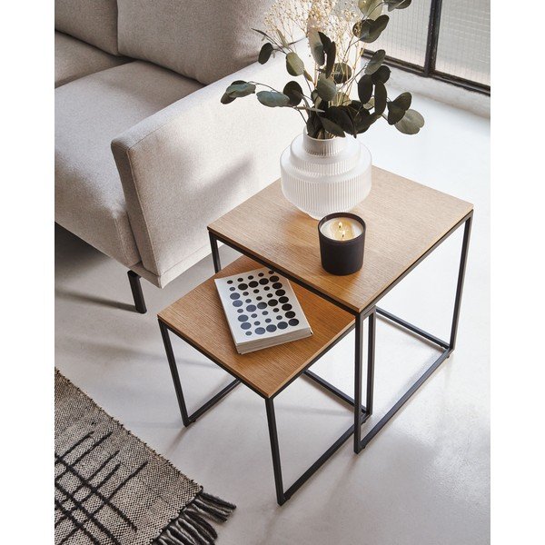 Stoliki z blatem w dekorze dębu zestaw 2 szt. 45x45 cm Yoana – Kave Home-image-2