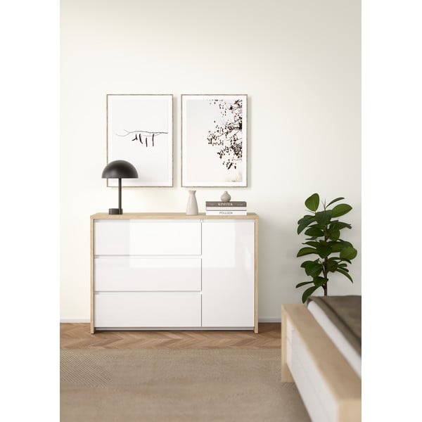 Biało-naturalna komoda w dekorze dębu 119x84x48 cm Next – Tvilum-image-1