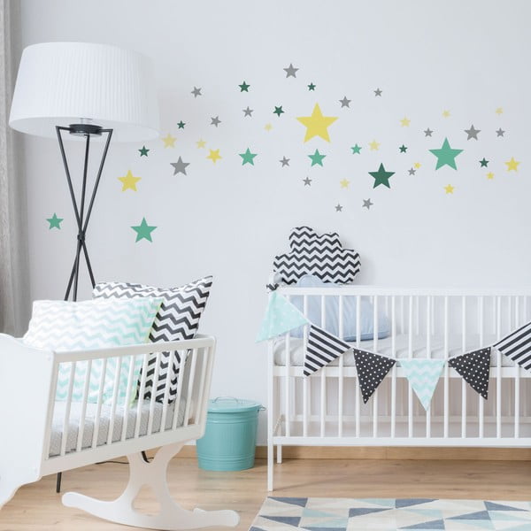 Zestaw 50 naklejek ściennych Ambiance Stars Green and Yellow-image-1