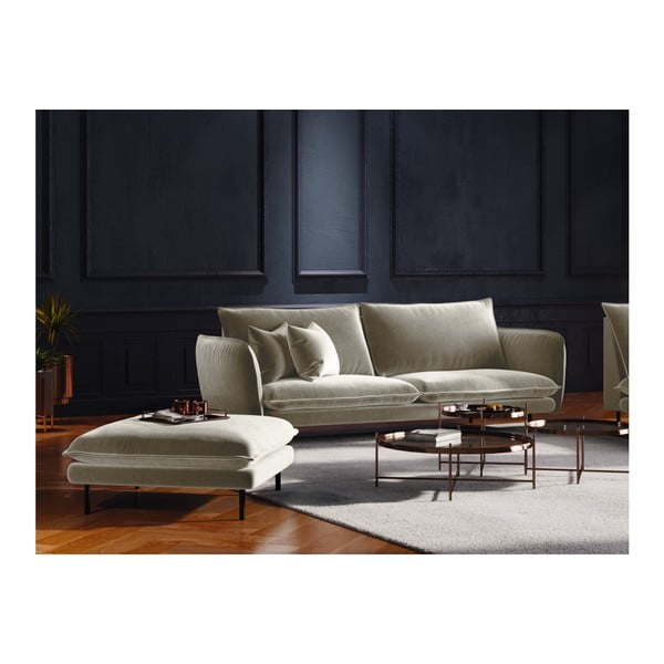 Beżowy aksamitny podnóżek Cosmopolitan Design Vienna, 100x80 cm-image-3