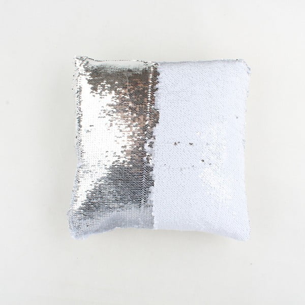 Biało-srebrna poduszka z cekinami Dakls, 40x40 cm