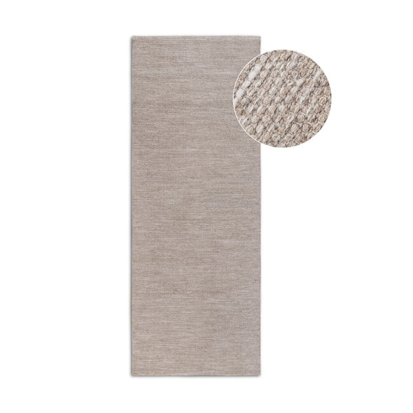 Beżowy chodnik z mieszanki wełny tkany ręcznie 80x200 cm Pradesh Linen White – Elle Decoration