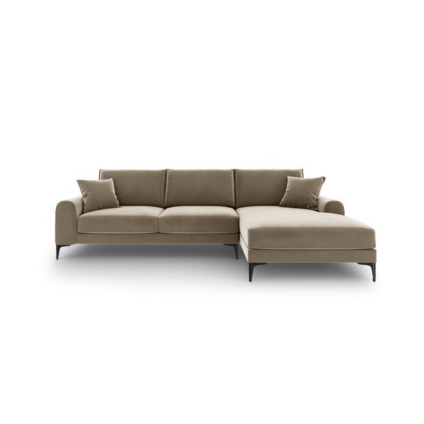 Beżowy aksamitny narożnik Mazzini Sofas Madara, prawostronny-image-2