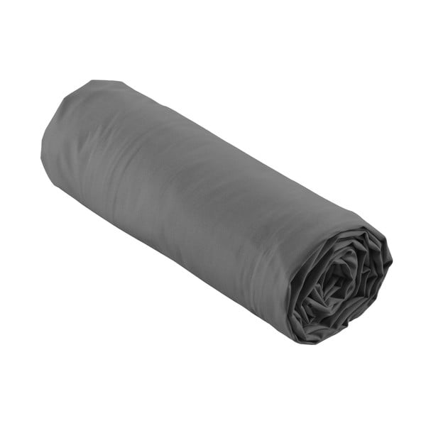 Antracytowe prześcieradło z perkalu bawełnianego z gumką 90x190 cm Percaline – douceur d'intérieur-image-4
