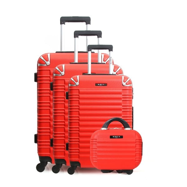 Komplet 3 czerwonych walizek na kółkach z kosmetyczką Bluestar Vanity