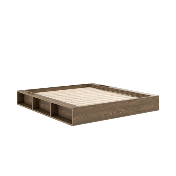 Brązowe łóżko dwuosobowe z drewna sosnowego ze stelażem 160x200 cm Ziggy – Karup Design