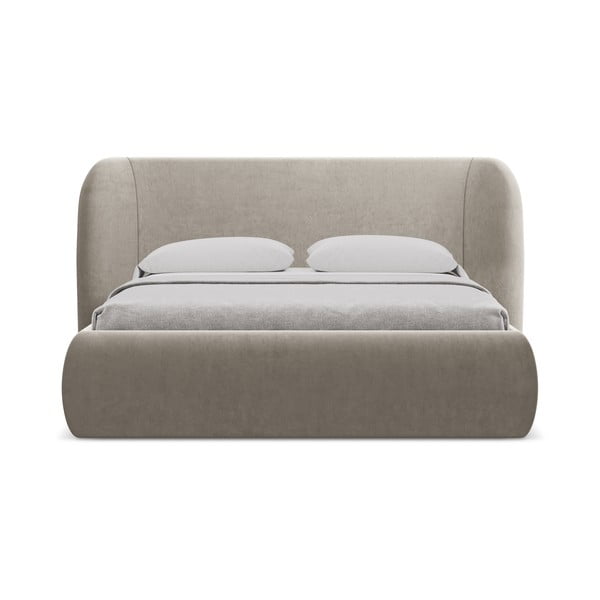 Szarobrązowe tapicerowane łóżko dwuosobowe ze schowkiem i stelażem 160x200 cm Hauke – Makamii-image-3