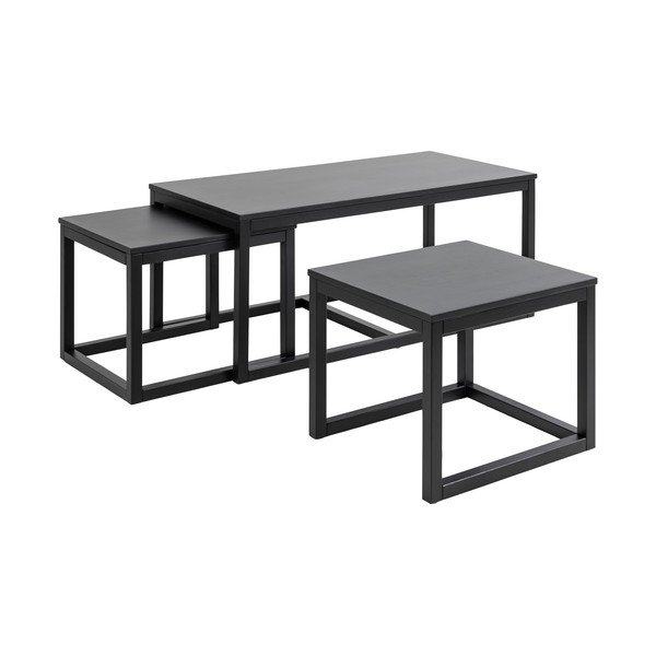 Czarne stoliki z blatem w dekorze dębu zestaw 3 szt. 60x120 cm Cornus – Actona-image-2