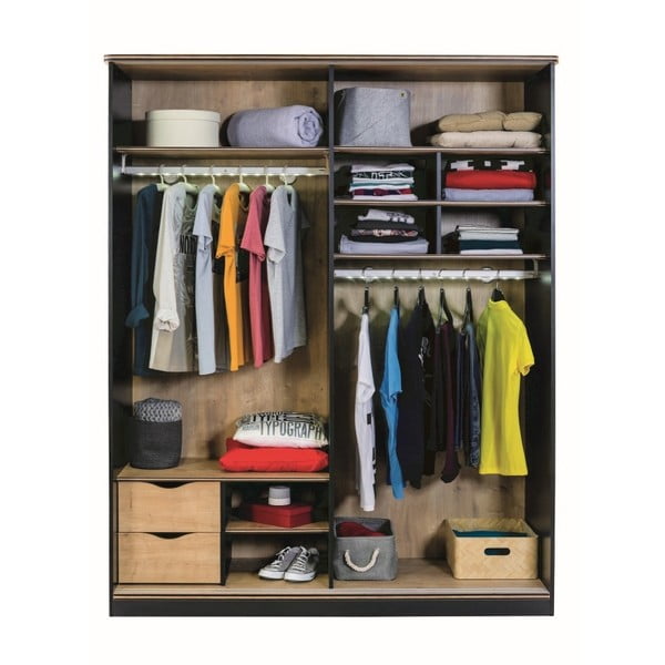 Czarna szafa z drzwiami w naturalnym kolorze Black Sliding Wardrobe-image-1