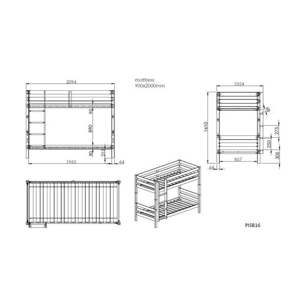 Białe piętrowe łóżko dziecięce 90x200 cm Pino – Vipack-image-4
