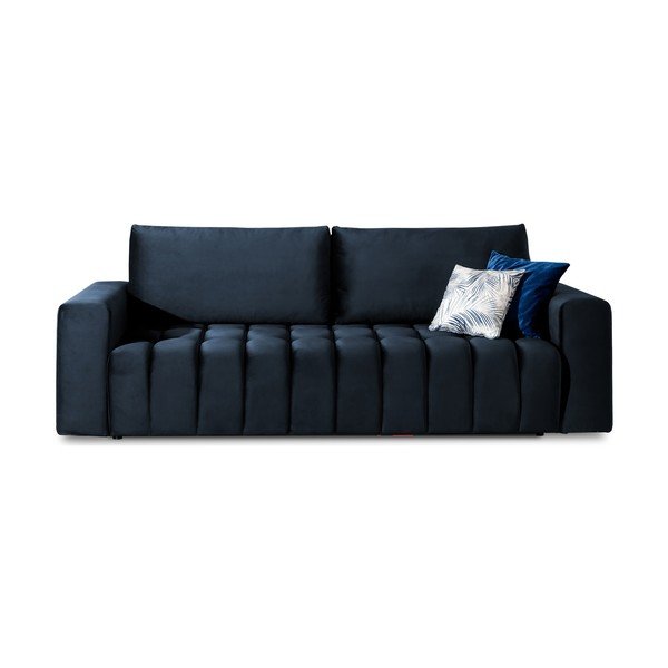 Ciemnoniebieska aksamitna rozkładana/ze schowkiem sofa 247 cm Lazaro – ELTAP