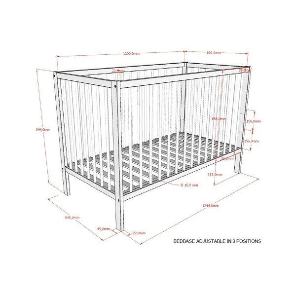 Brązowe łóżeczko z litego drewna bukowego z regulowaną wysokością 60x120 cm Dino – Vipack-image-2