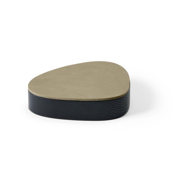 Zielono-czarny drewniany/ze skóry ekologicznej pojemnik dekoracyjny z pokrywką 14x12,5x3,5 cm Curve Nupo – LIND DNA